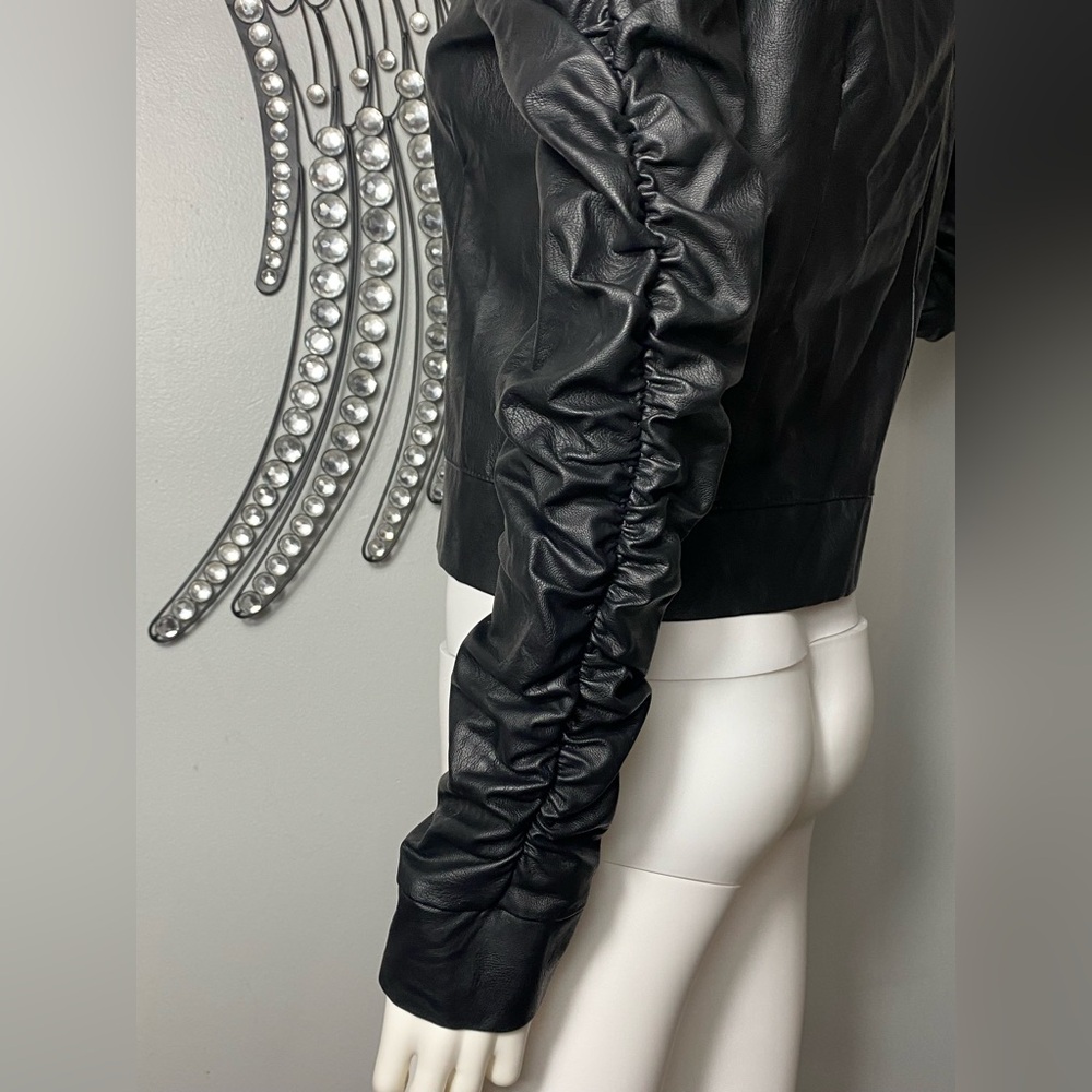 Venti6 Faux Leather Jacket with Buttons and Ruffled Sleeves, Size L - Picture 10 of 12